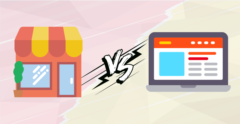 Ilustração de uma loja ao lado de um noteebook
