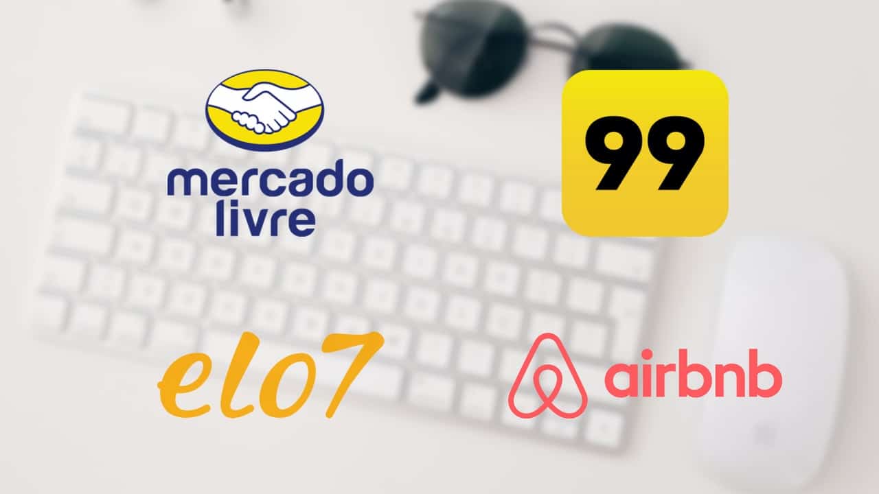 Logotipos do Mercado Livre, Elo 7, Airbnb e 99